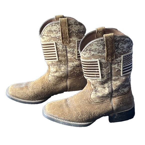 Ariat Men\'s Boots Western Patriot Sand Storm Camo American Flag Mocha Suede 7.5 main image 7